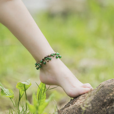 Olivenorma Red Agate Green Jade Woven Bead Anklet Bracelet