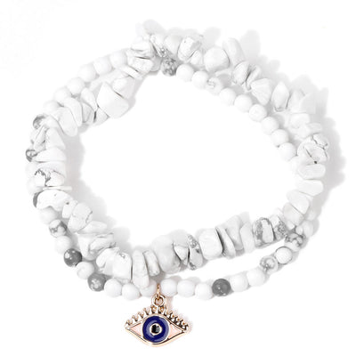 Olivenorma Evil Eye Pendant Double Layer Crystal Bracelet Set