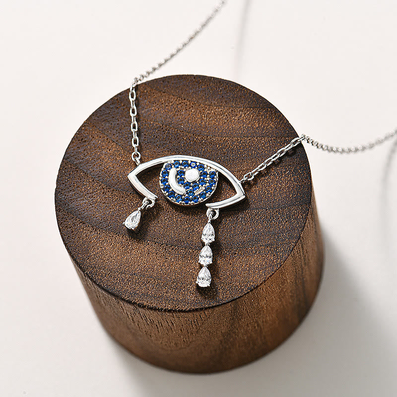 Olivenorma Blue White Zircon Evil Eye 925 Silver Necklace