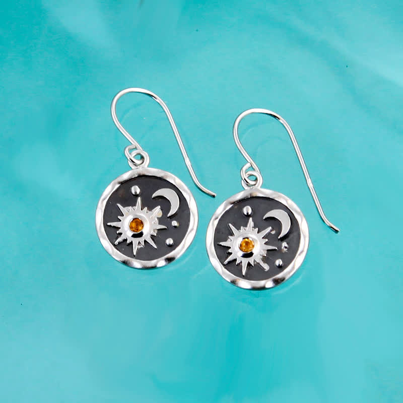 Olivenorma Bohemia Citrine Sun And Cresent Moon Earrings