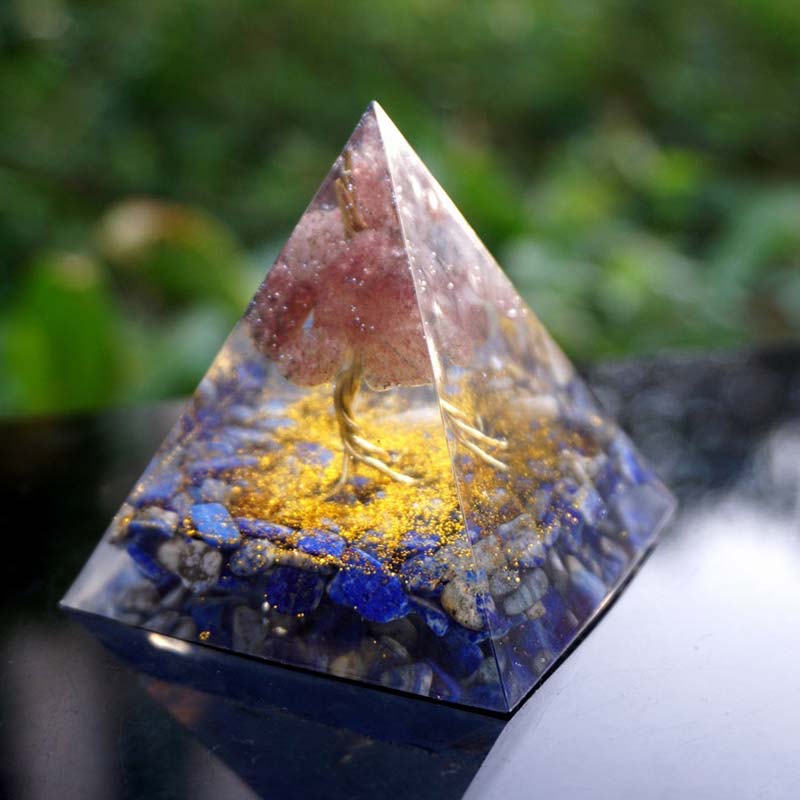 Olivenorma Lapis Lazuli With Strawberry Quartz Tree Of Life Orgone Pyramid