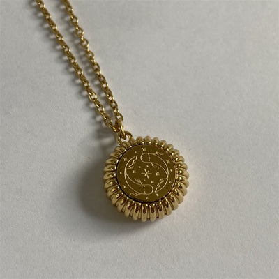 Olivenorma Zodiac Round Pendant 18k Gold Titanium Steel Necklace