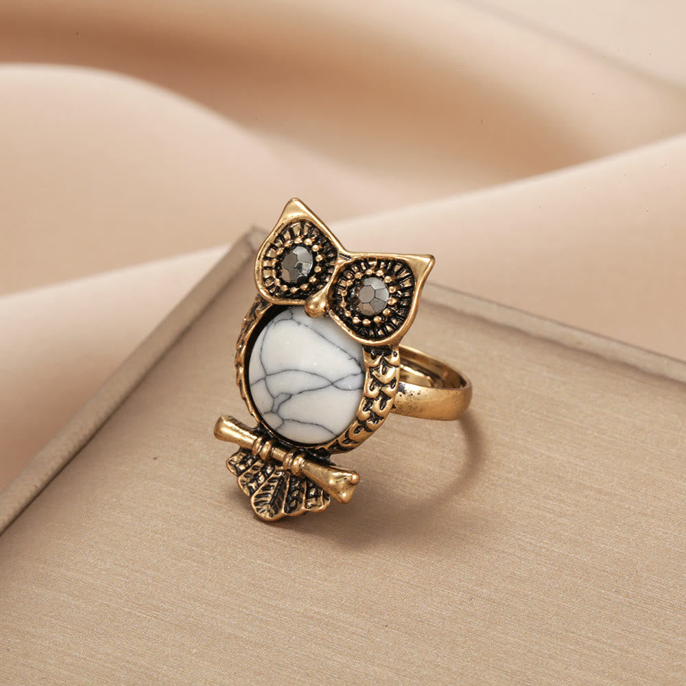 Olivenorma White Turquoise Owl Adjustable Ring