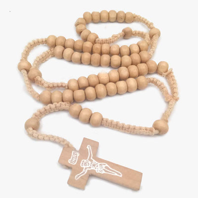 Olivenorma Cross Wooden Mala Bead Rosary Necklace