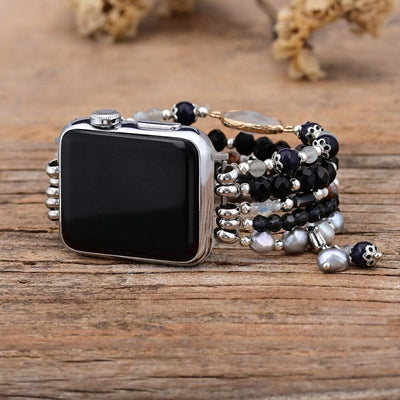 Olivenorma Obsidian White Agate Apple Watch Strap Wrap Bracelet