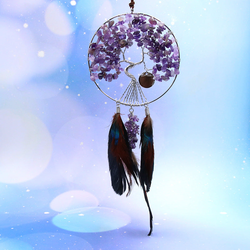 Olivenorma Amethyst Pink Crystal Tree Of Life Dream Catcher Decoration