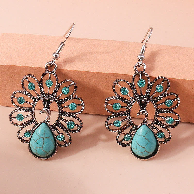 Olivenorma Turquoise Paraiba Tourmaline Peacock Shape Pendant Earrings