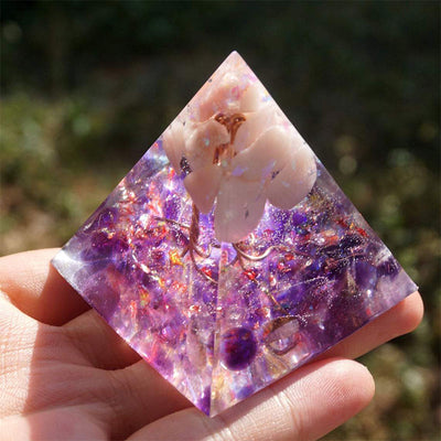 Olivenorma Tree Of Life Pink Opal With Amethyst Orgone Pyramid