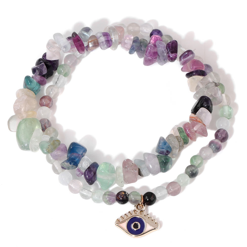 Olivenorma Evil Eye Pendant Double Layer Crystal Bracelet Set