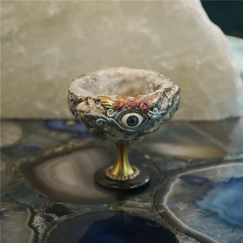 Olivenorma Natural Crystal Geode Holy Grail Evil Eye Decoration