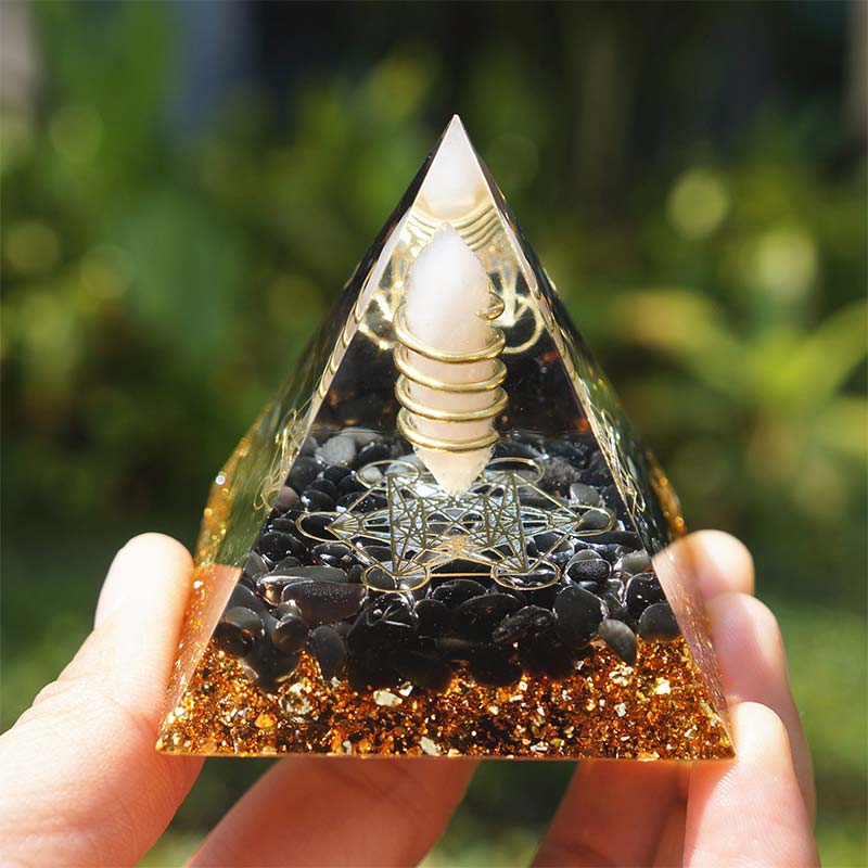 Olivenorma Rose Quartz With Obsidian Orgone Pyramid