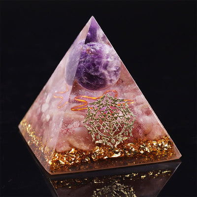 Olivenorma Amethyst Strawberry Quartz Orgone Pyramid