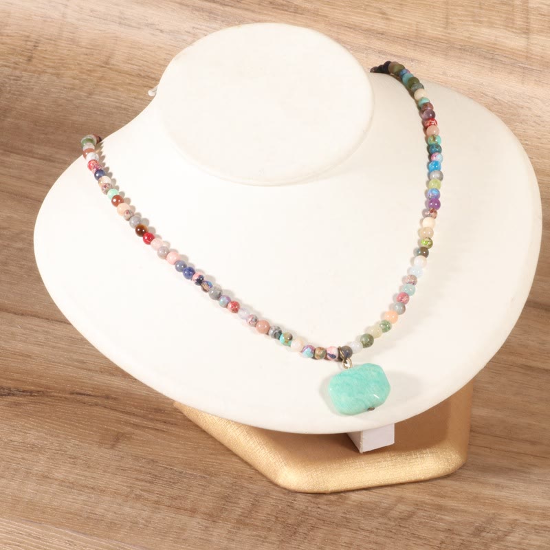 Olivenorma Geometric Amazonite Pendant Choker Mala Jewelry Necklace