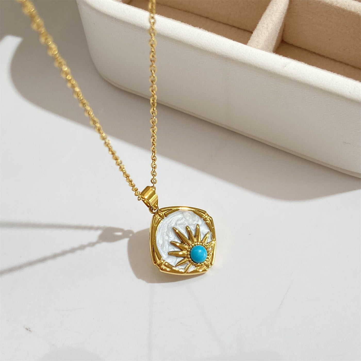 Olivenorma Turquoise Sun Pendant 18k Gold Plated Necklace