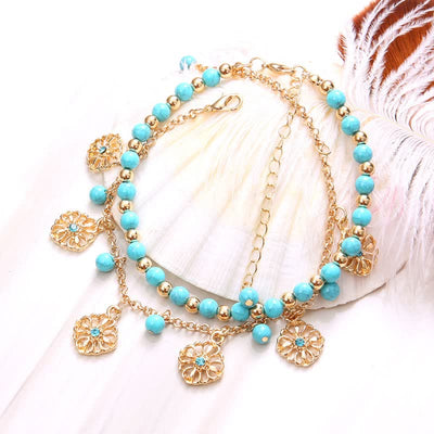 Olivenorma 2 - Piece Unique Turquoise Beaded Bracelet Anklets