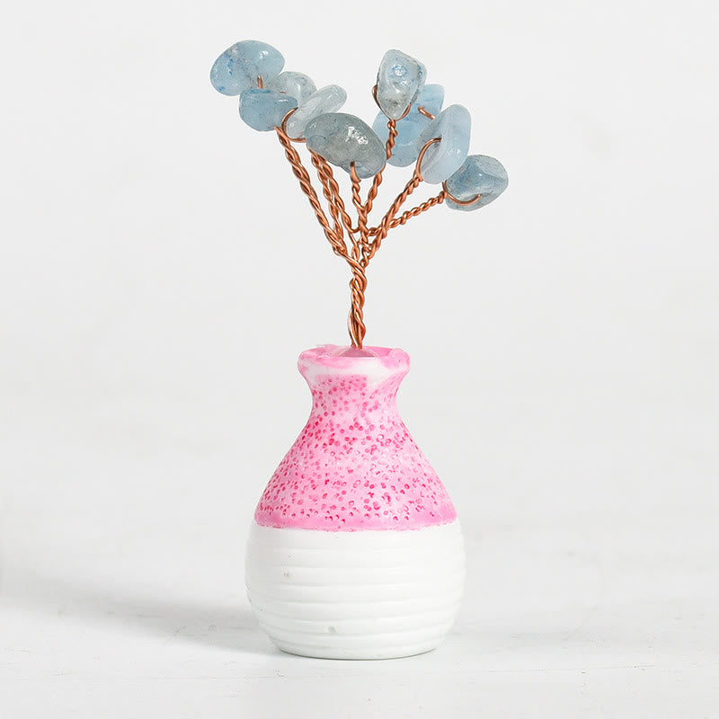 Olivenorma Crystal Tree of Life Pink Vase Gemstone Decoration - Aquamarine - image 4