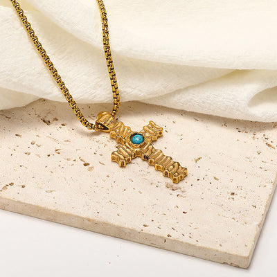 Olivenorma Turquoise Cross Pendant Titanium Steel Necklace