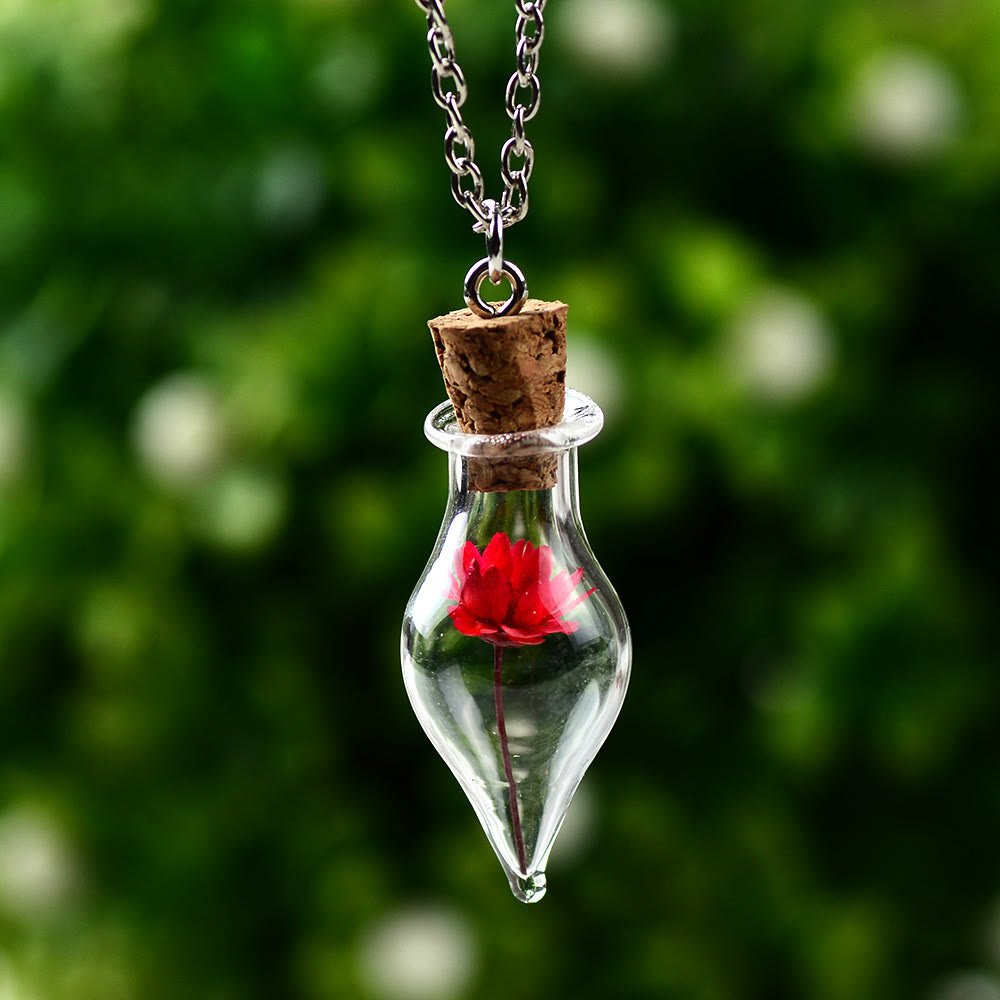 Olivenorma Glass Bottle Dried Plant Flower Necklace