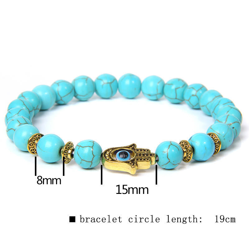 Olivenorma Evil Eye Hamsa 8mm Natural Beaded Men Bracelet