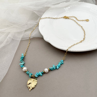 Olivenorma Natural Irregular Turquoise Leaves Pendant Necklace