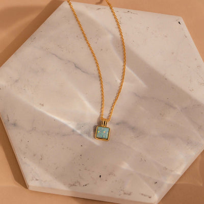 Olivenorma Colorful Opal Love Square Pendant 18k Gold Necklace - image 7