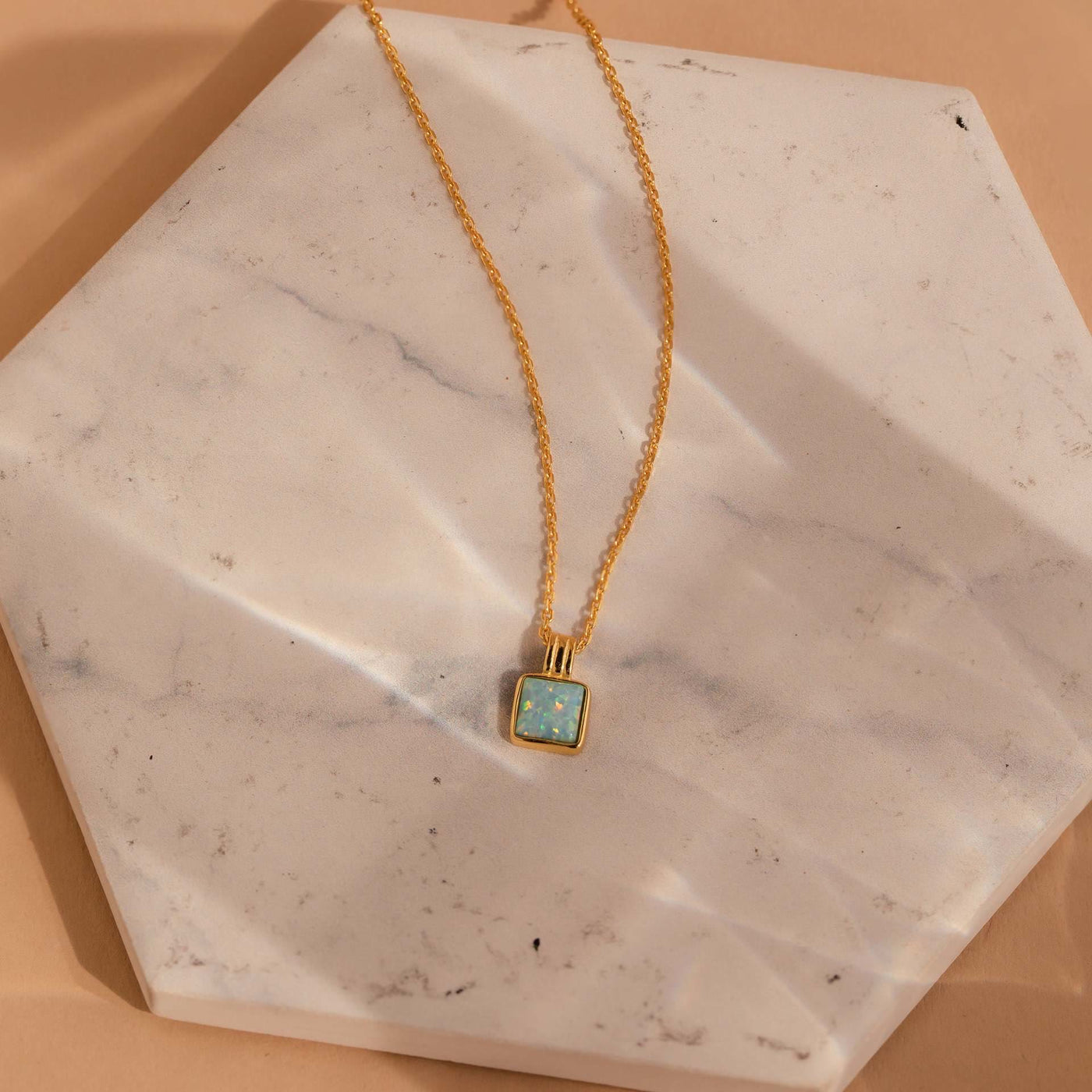 Olivenorma Colorful Opal Love Square Pendant 18k Gold Necklace