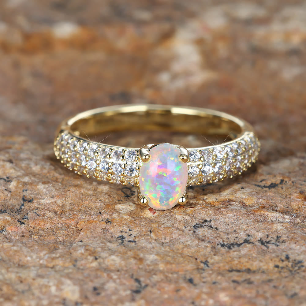 Olivenorma "Shiny Elegance" Round Opal Zircon Edge Band Ring