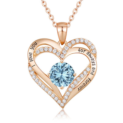 Olivenorma "I love you for always and forever" - Birtshtone Heart Necklace - Rosegold - March - image 6