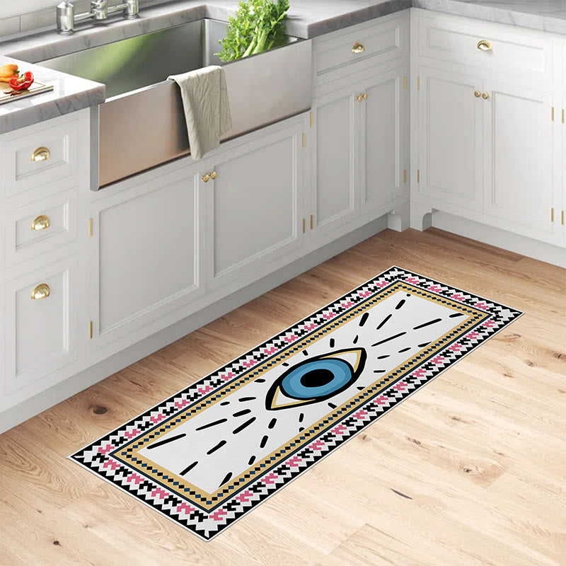 Olivenorma Rectangular White Evil Eye Print Rug Carpet