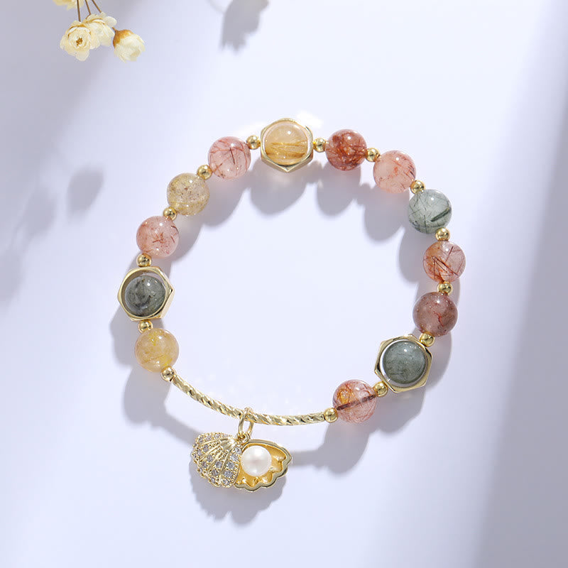 Olivenorma Colorful Rutilated Quartz Beaded Shell Pendant Bracelet