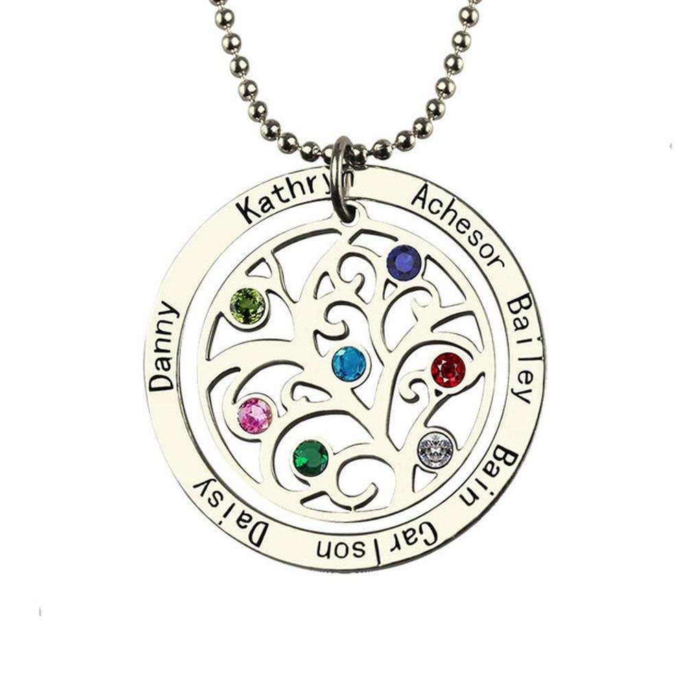 Olivenorma Tree of Life Birthstone Name Engraving Necklace