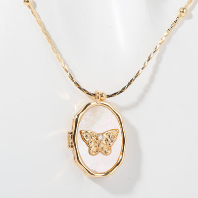 Olivenorma Nacre Butterfly Pendant 14k Gold Plated Copper Necklace