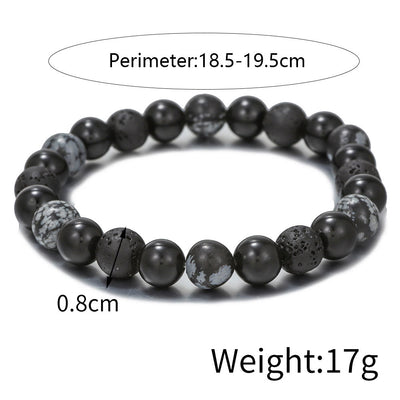 Olivenorma Black Onyx Snowflake Obsidian Lava Stone Beaded Men's Bracelet