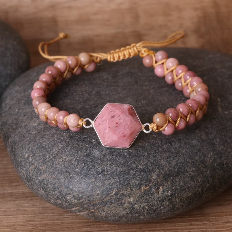 Olivenorma Hexagon Aquamarine Rhodochrosite Wrap Bracelet