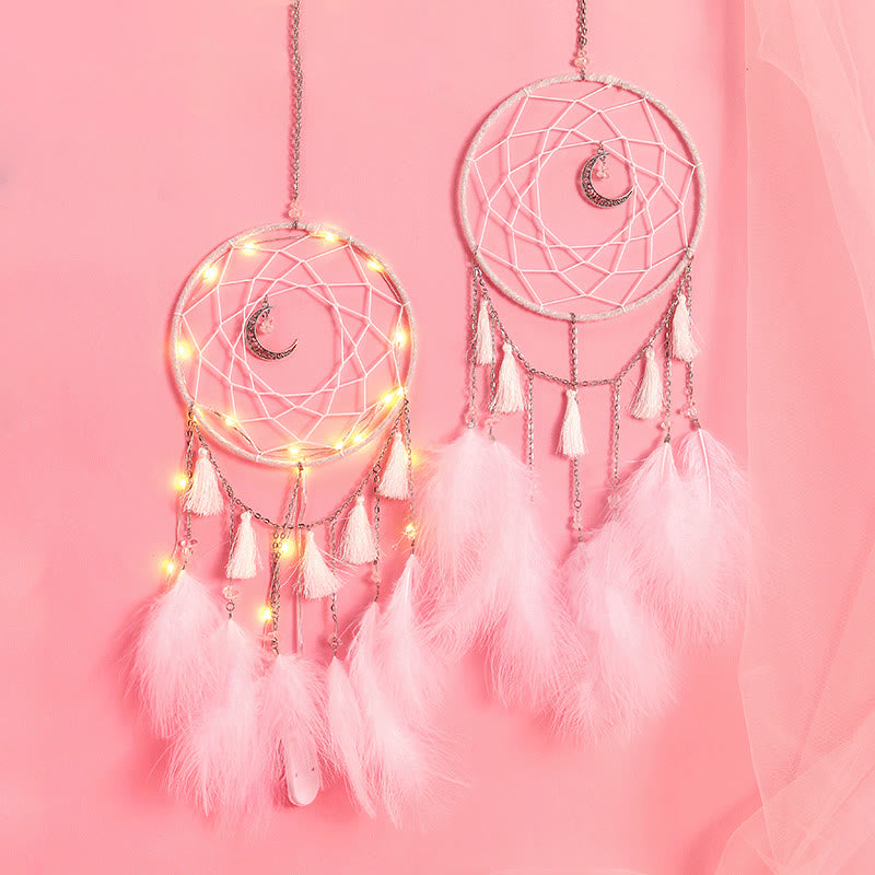 Olivenorma Fairy White Feather Moon Pendant Dream Catcher - image 1