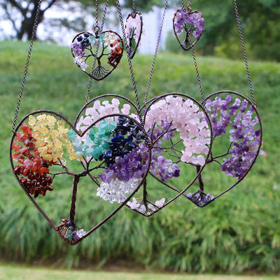 Olivenorma Heart Shape Chakra Tree Of Life Crystal Dream Catcher