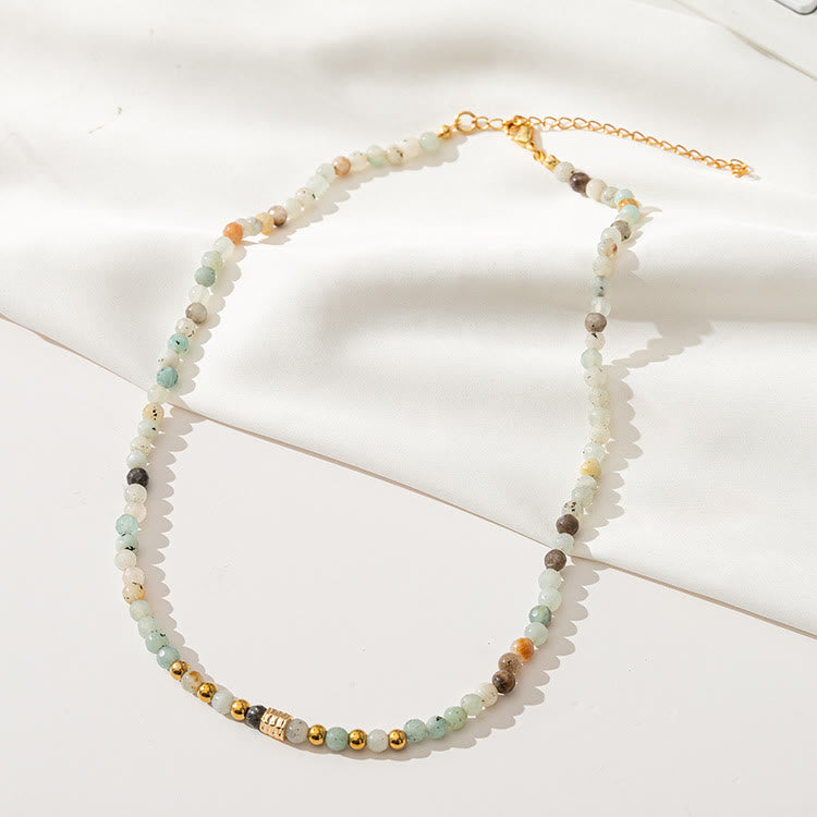 Olivenorma Natural Amazonite Boho Beaded Gemstone Necklace