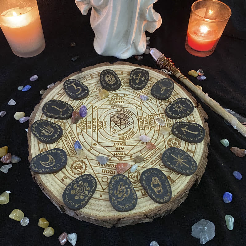 Olivenorma Witch Rune Set Healing Alchemy Woodcut Meditation Decor