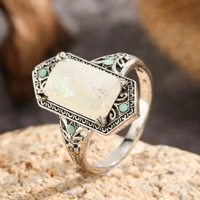 Olivenorma Square White Opal Antique Silver Ring - image 2