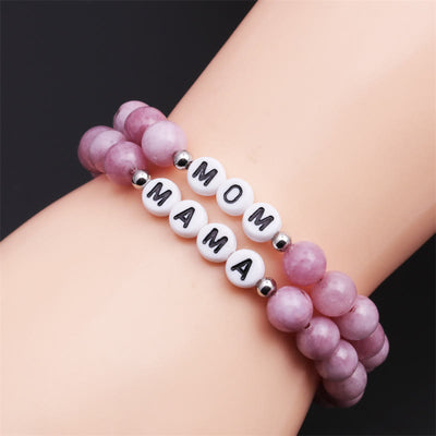 Olivenorma Engraving Mom Mama Natural Stone Beaded Bracelet