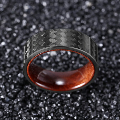 Olivenorma 8mm Black Twill Carbon Fiber Whiskey Barrel Wood Ring