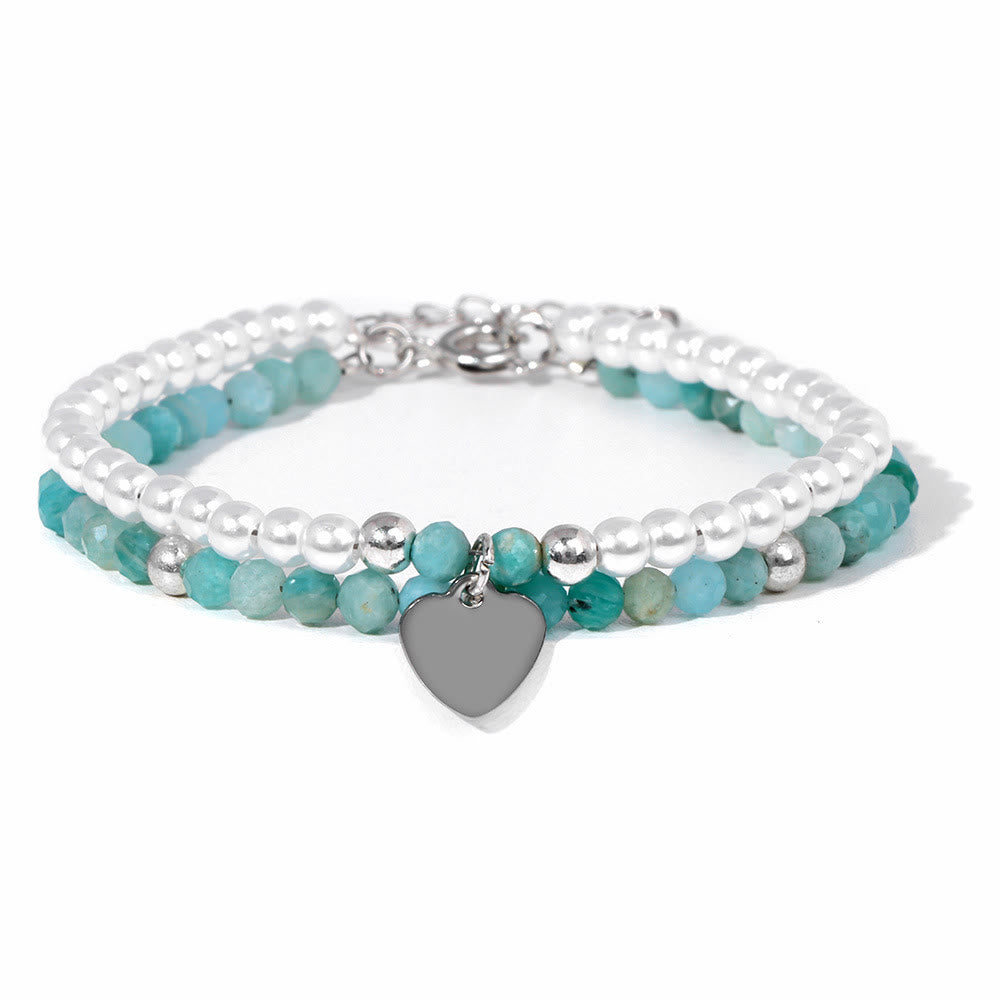 Olivenorma Faceted Stone Pearl Heart Charm Double Layer Bracelet