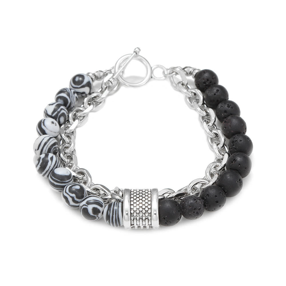 Olivenorma Punk Frosted Stone Combination Geometric Shape Men Bracelet