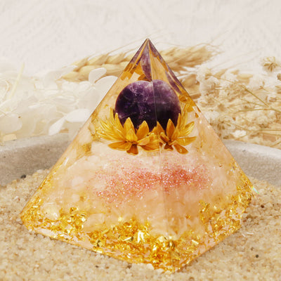 Olivenorma Amethyst Clear Quartz Orgone Pyramid