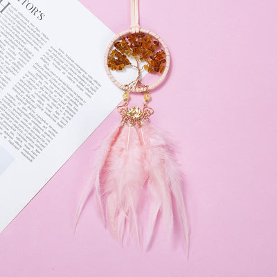 Olivenorma Agate Tree Of Life Lotus Pink Feather Dream Catcher