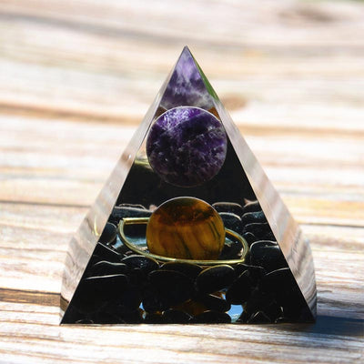 Olivenorma Amethyst Sphere With Obsidian Tiger Eye Orgone Pyramid