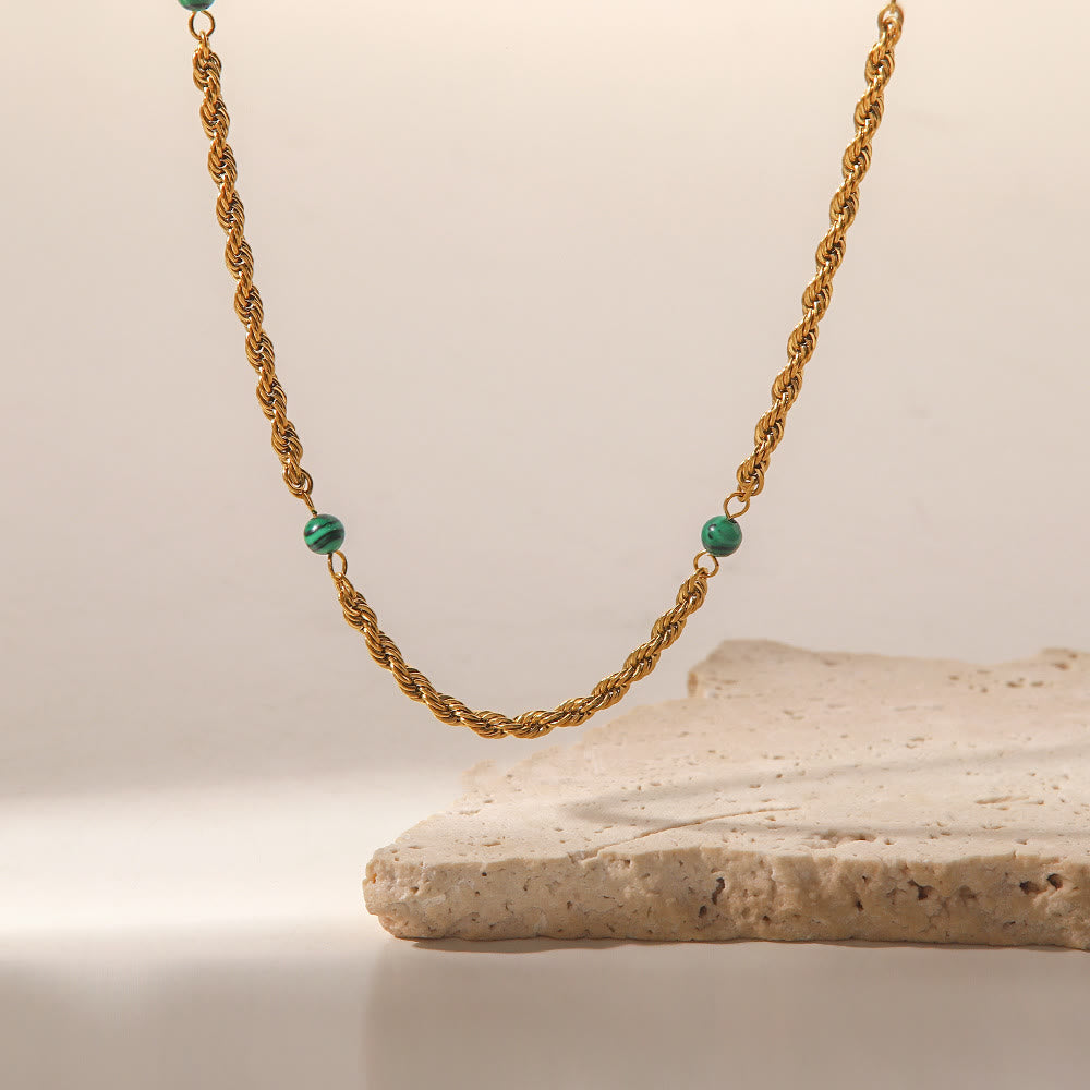 Olivenorma Natural Malachite Beaded Clavicle Twist Necklace