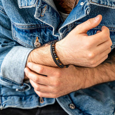 Tiger Eye Men Leather Woven Bracelet