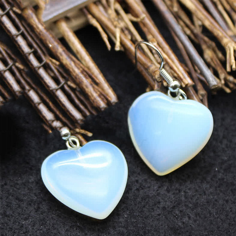 Natural Crystal Heart Healing Earrings