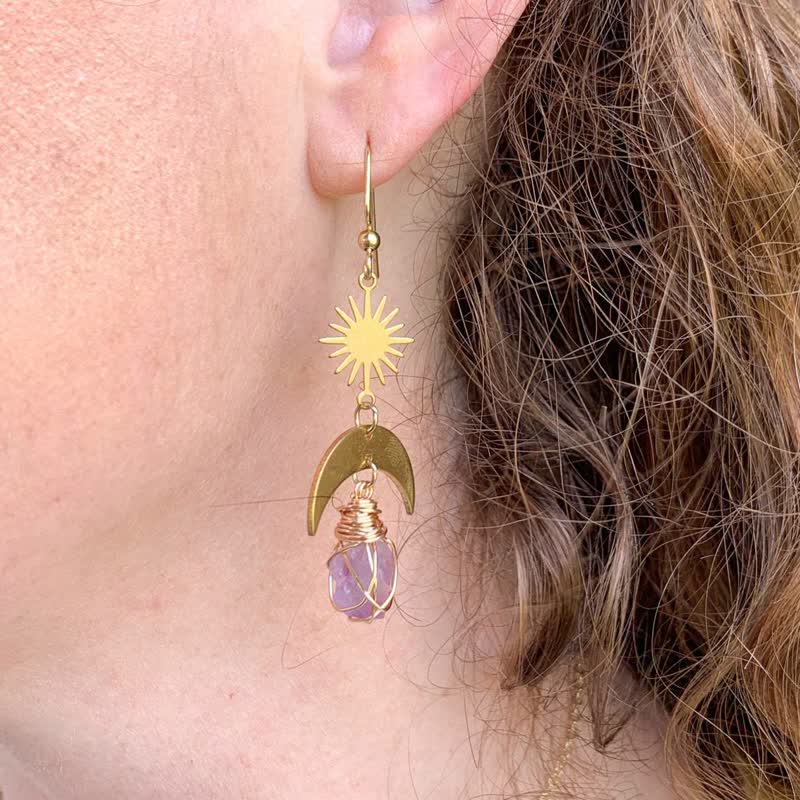 Rising Sun Moon Amethyst Witch Earring Necklace